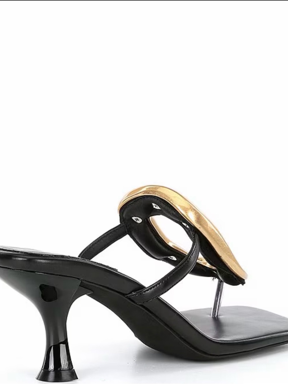 Jeffrey Campbell Black and Gold Linq Leather Ornamented Thong Sandal Heels - Picture 2 of 6